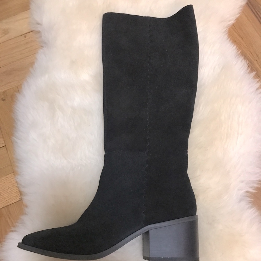 Splendid knee high block heel black suede boots